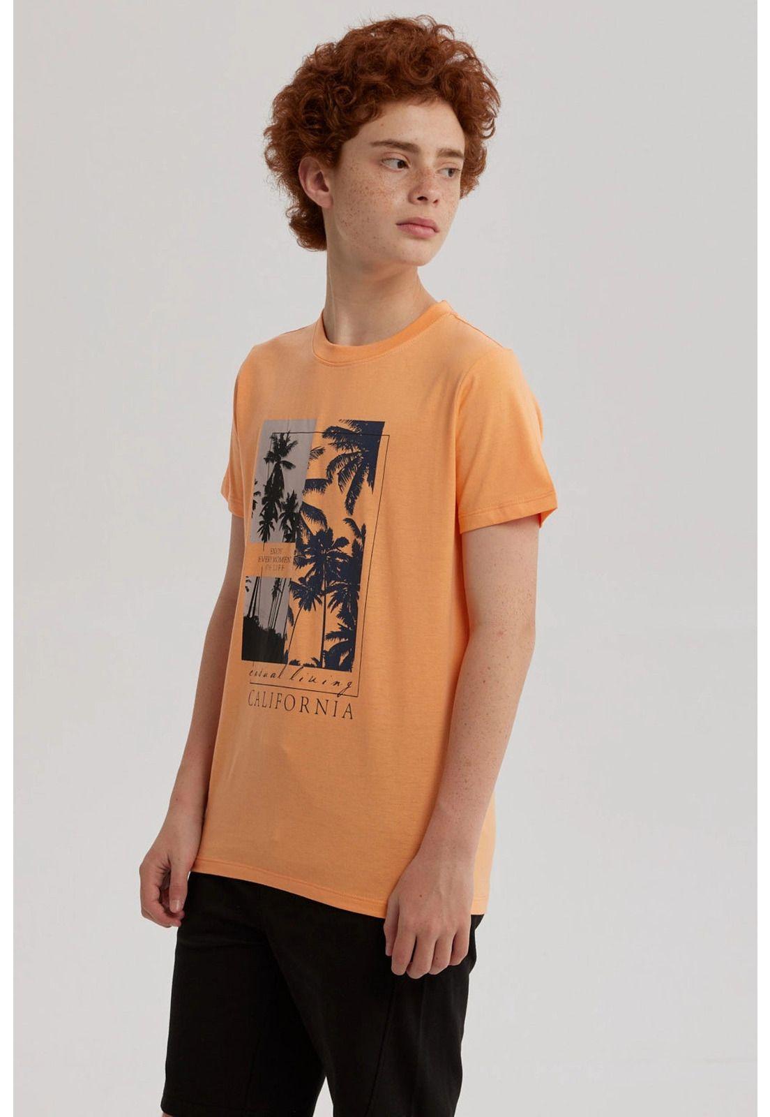 Polera Niño Básica Estampada Naranjo - ll-1