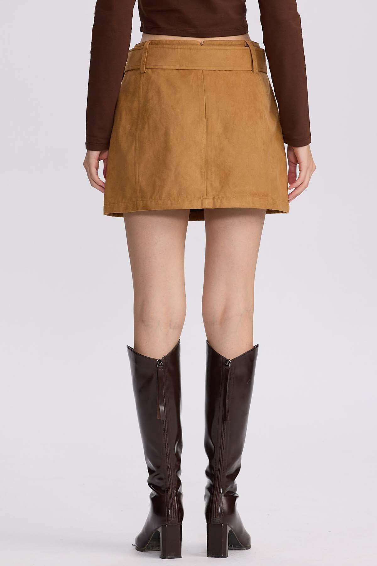 Falda Mujer Cinturón Ancho Camel-2