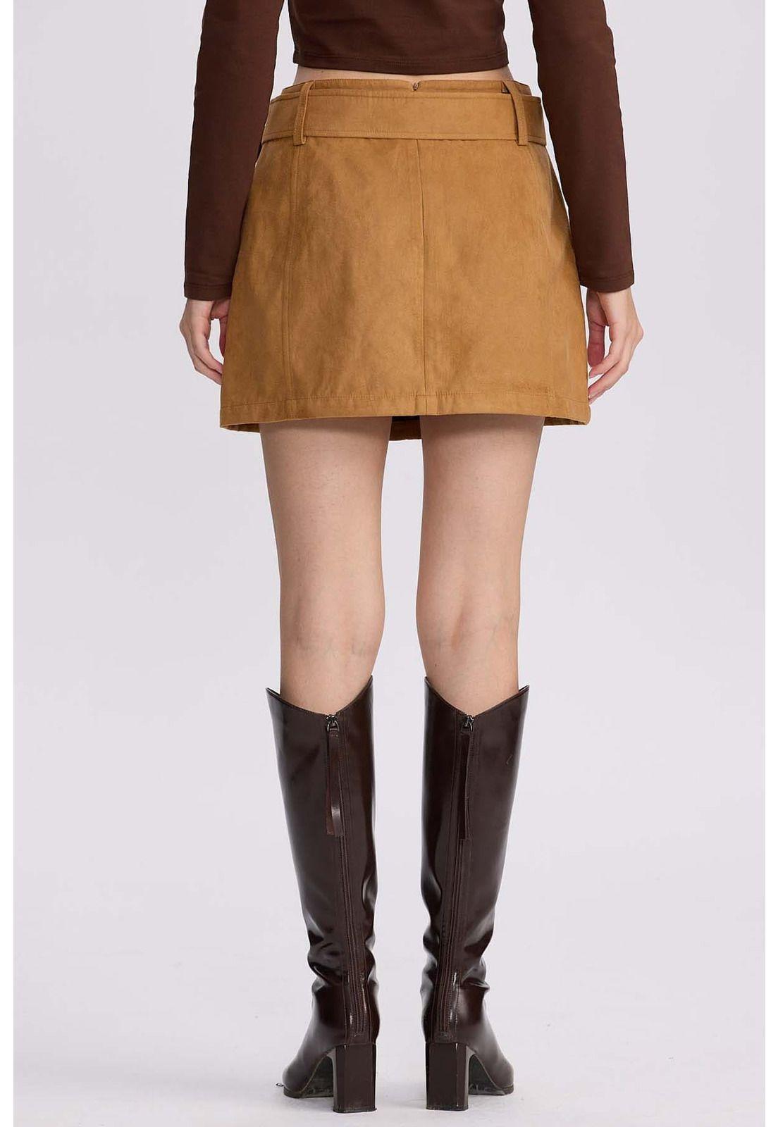 Falda Mujer Cinturón Ancho Camel-2