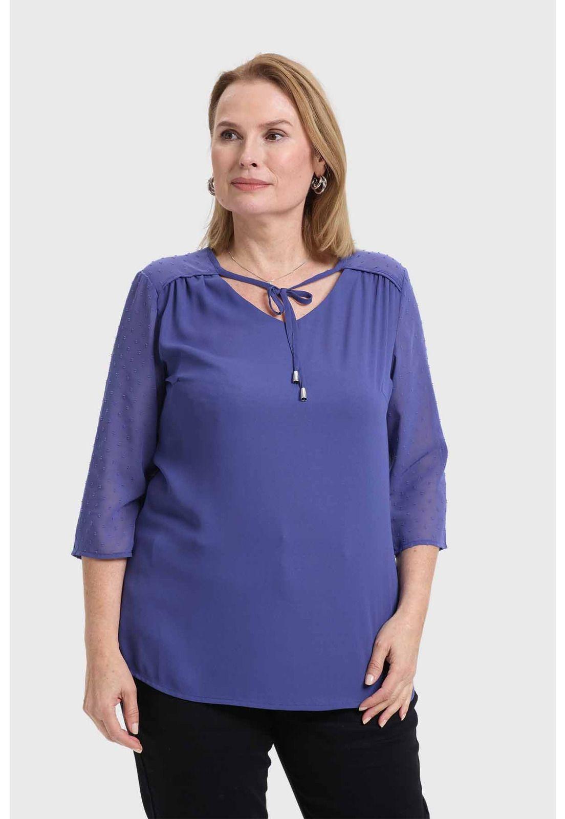 Blusa Mujer Cuello V Azul-1