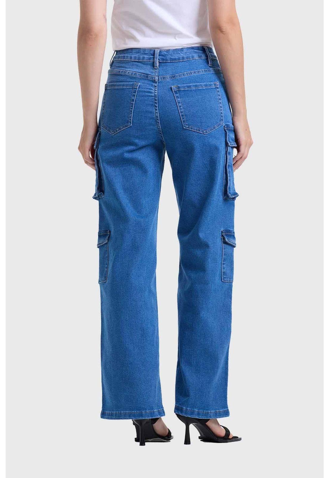Jeans Mujer Recto Cargo Azul - ll-2