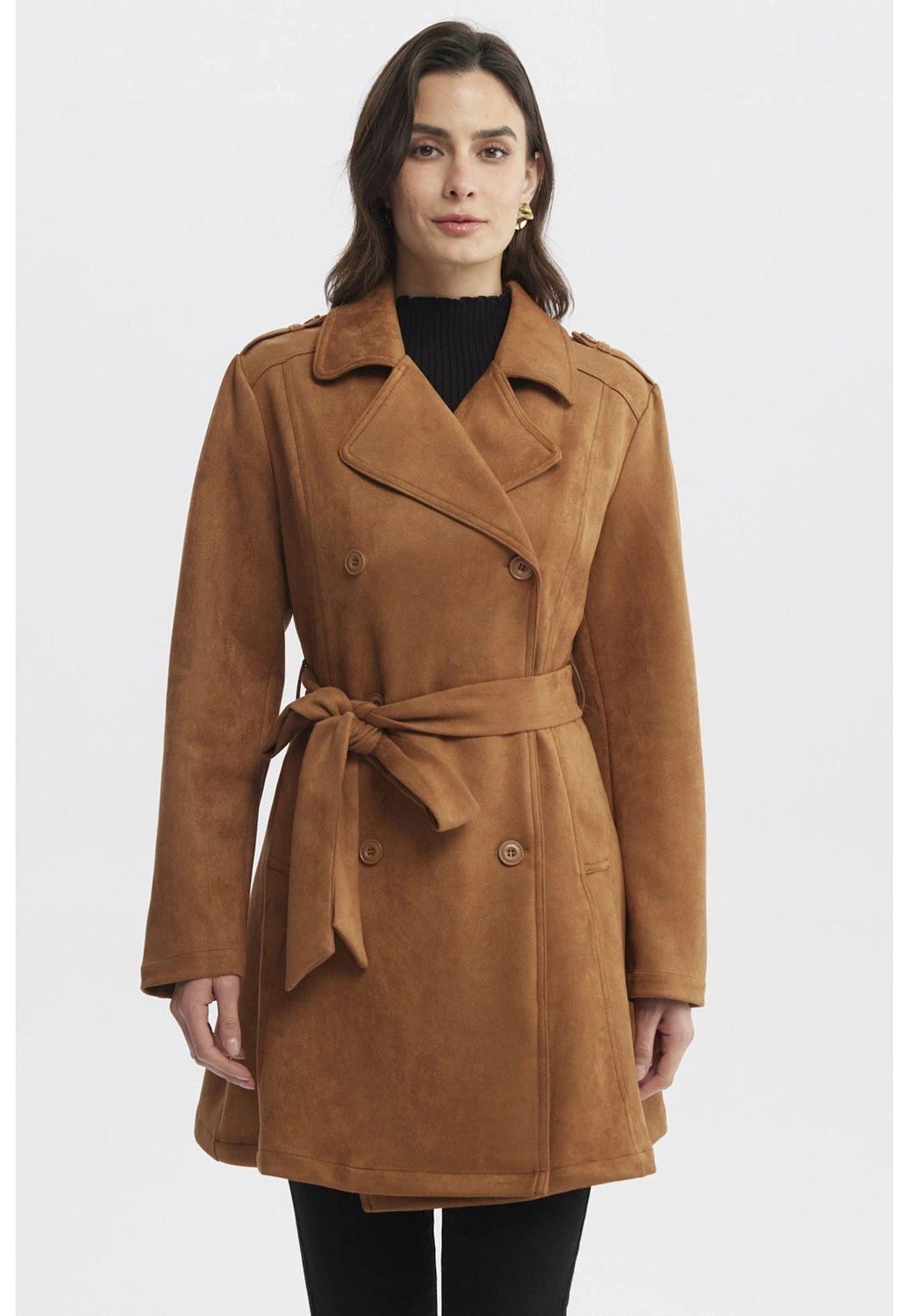 Abrigo Mujer Slim Cuello Camisero Camel - ll-0