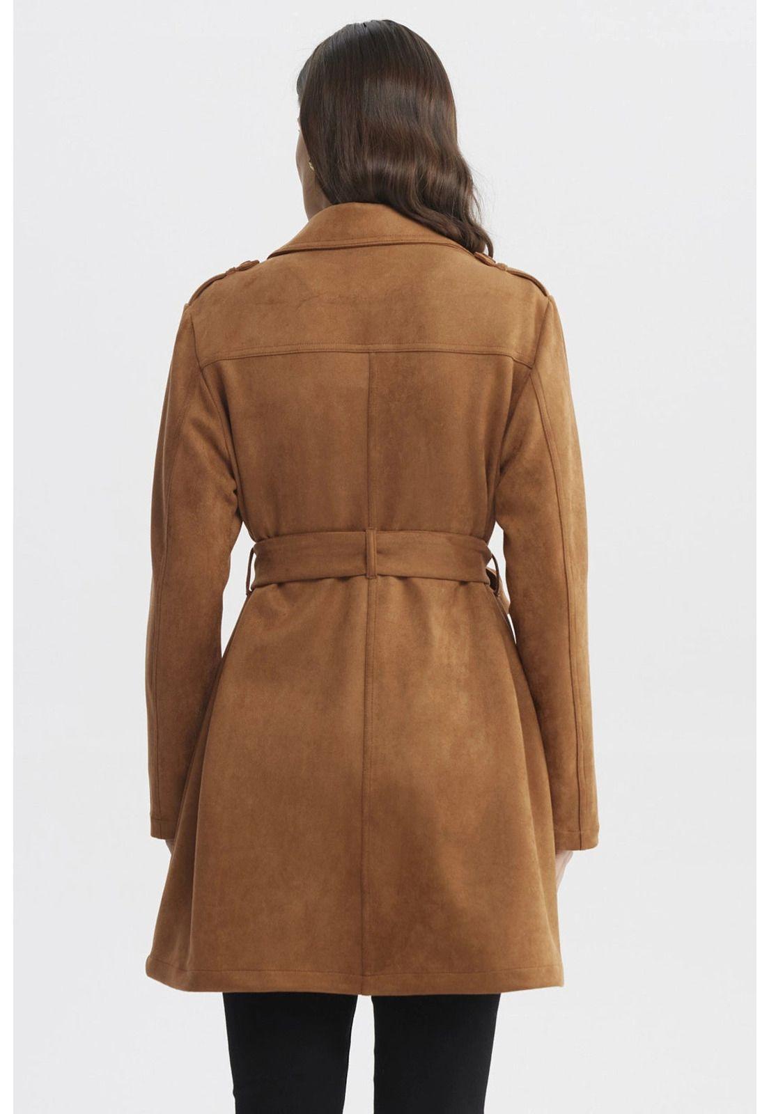 Abrigo Mujer Slim Cuello Camisero Camel - ll-2