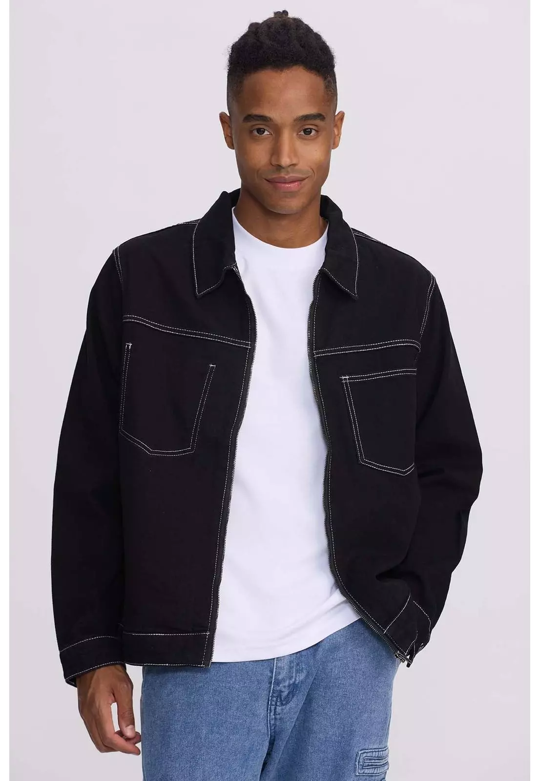 Chaqueta Hombre Costura Negro-1