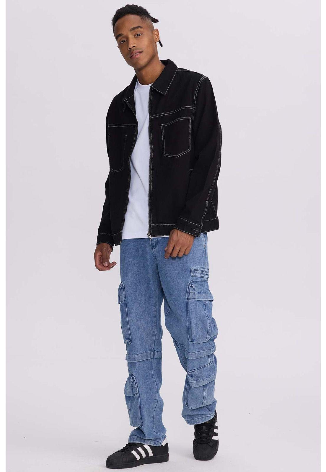Chaqueta Hombre Costura Negro-3