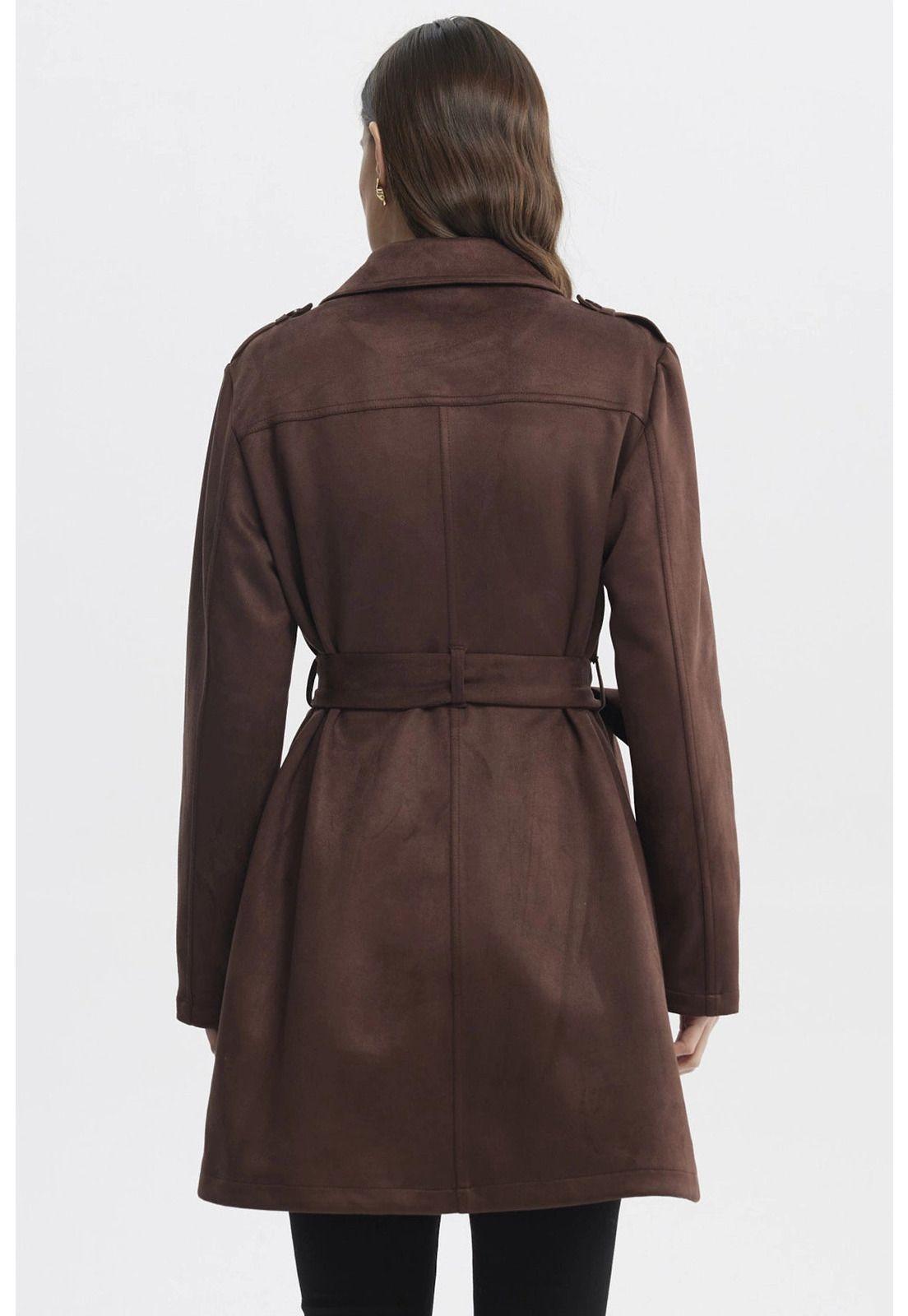 Abrigo Mujer Slim Cuello Camisero Café Claro-2