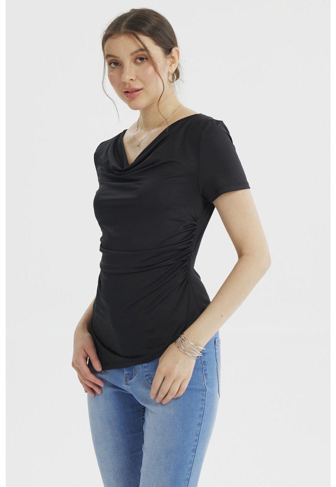 Polera Mujer Drapeado Basta Negro-1