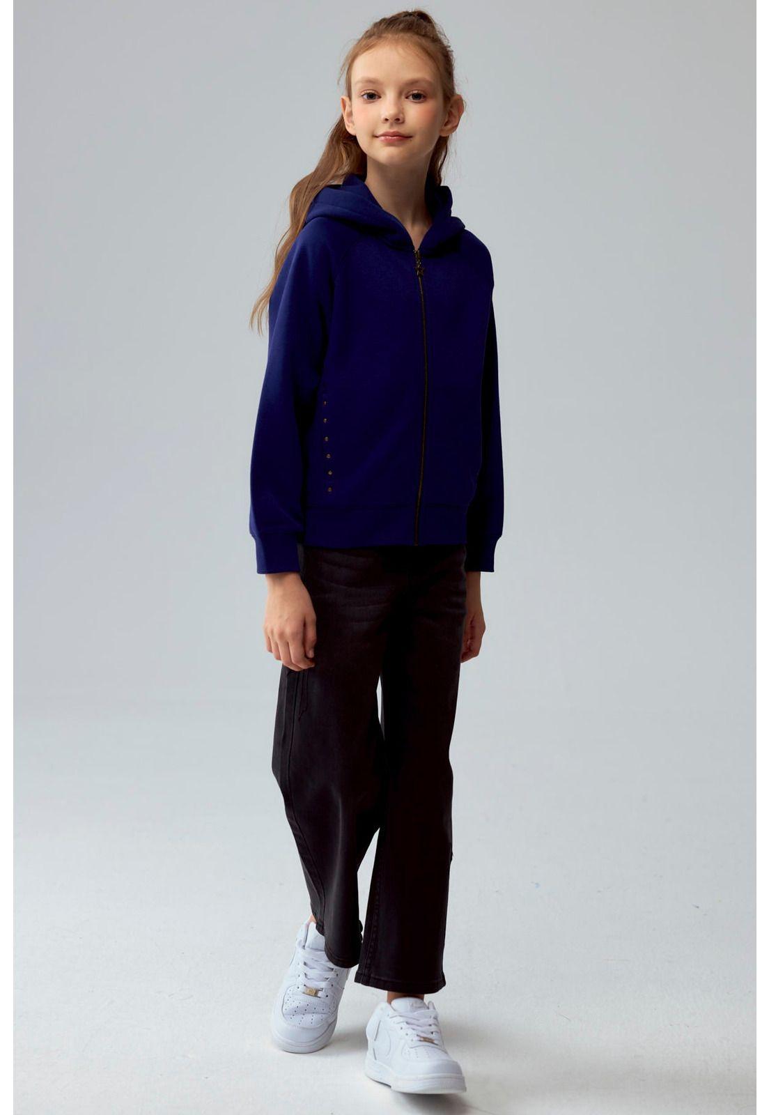 Polerón Niña Con Textura Mangas Azul Oscuro-3