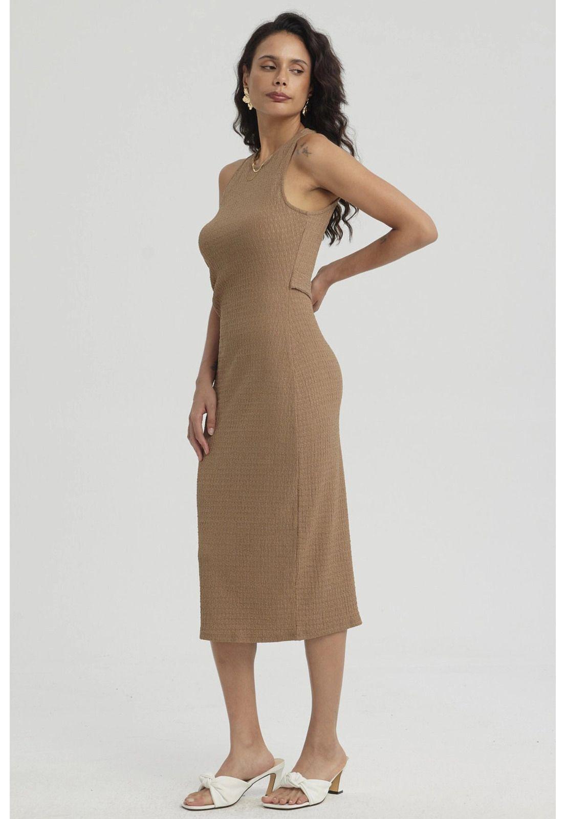 Vestido Mujer Corto Recogido Beige-3