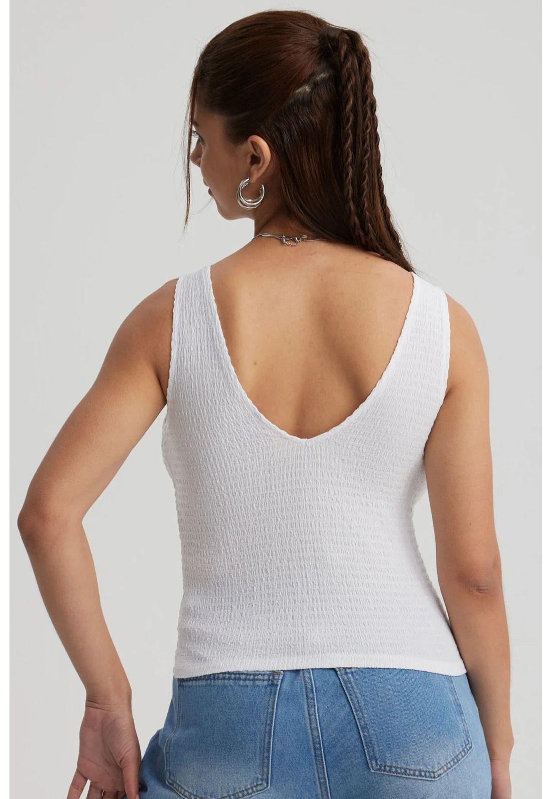 Polera Mujer Textura Escote V Blanco-1
