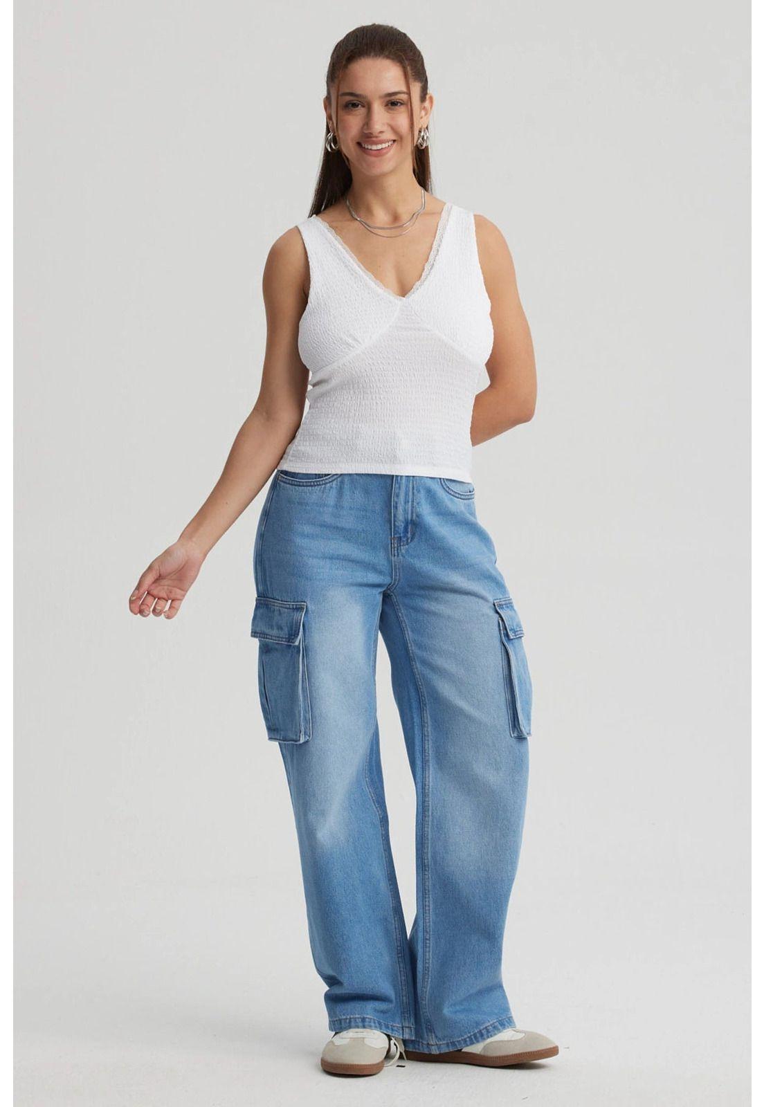 Polera Mujer Textura Escote V Blanco-3