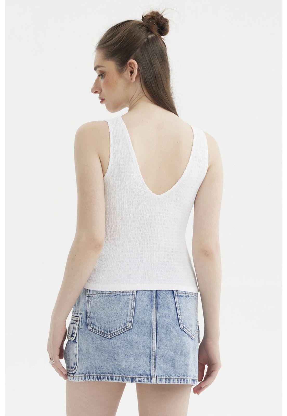 Polera Mujer Textura Escote V Blanco-6