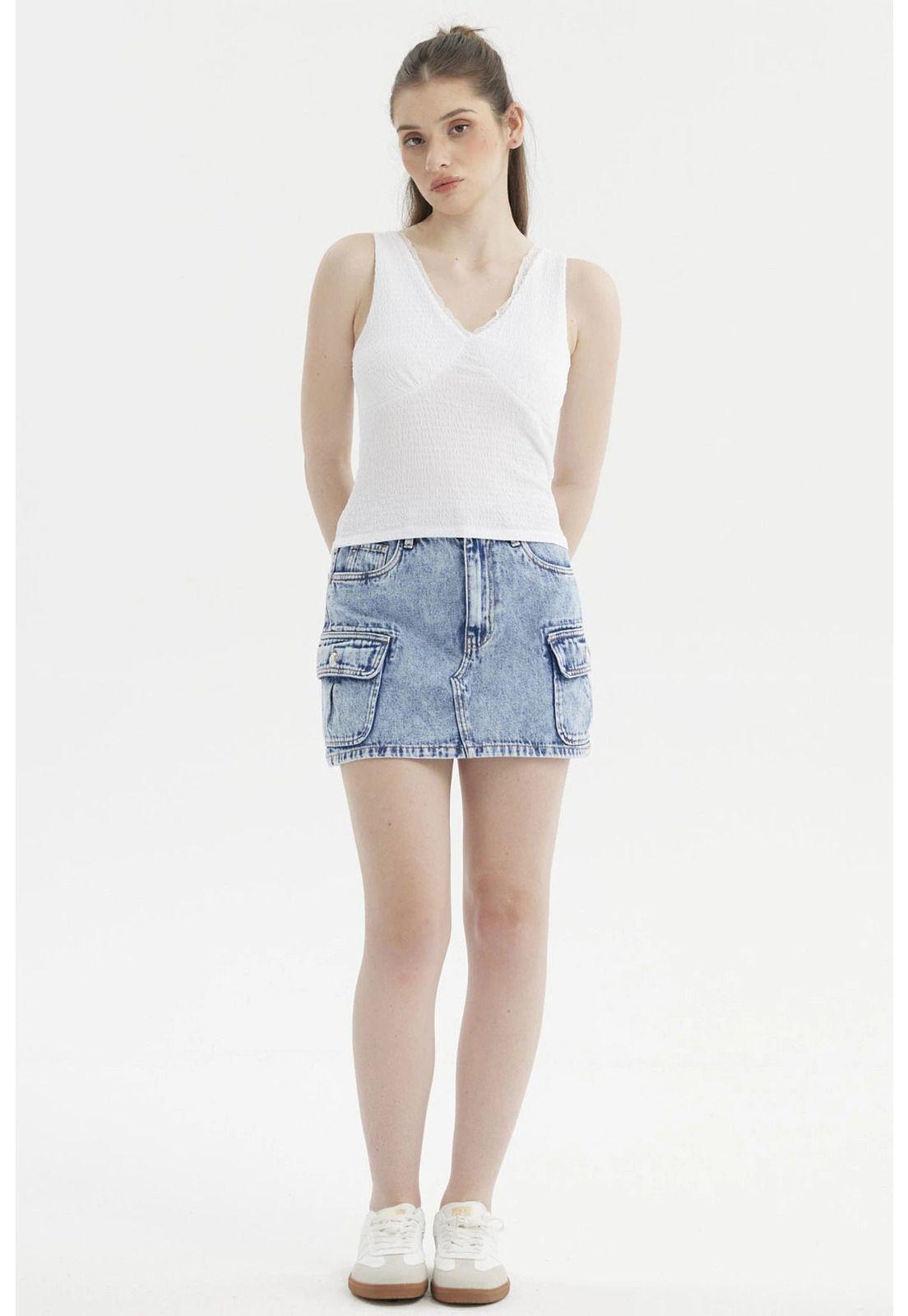 Polera Mujer Textura Escote V Blanco-7