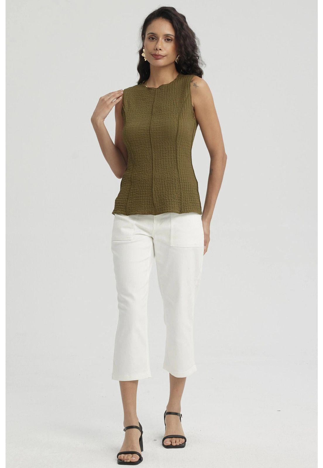 Polera Mujer Texturizada Verde Musgo-7