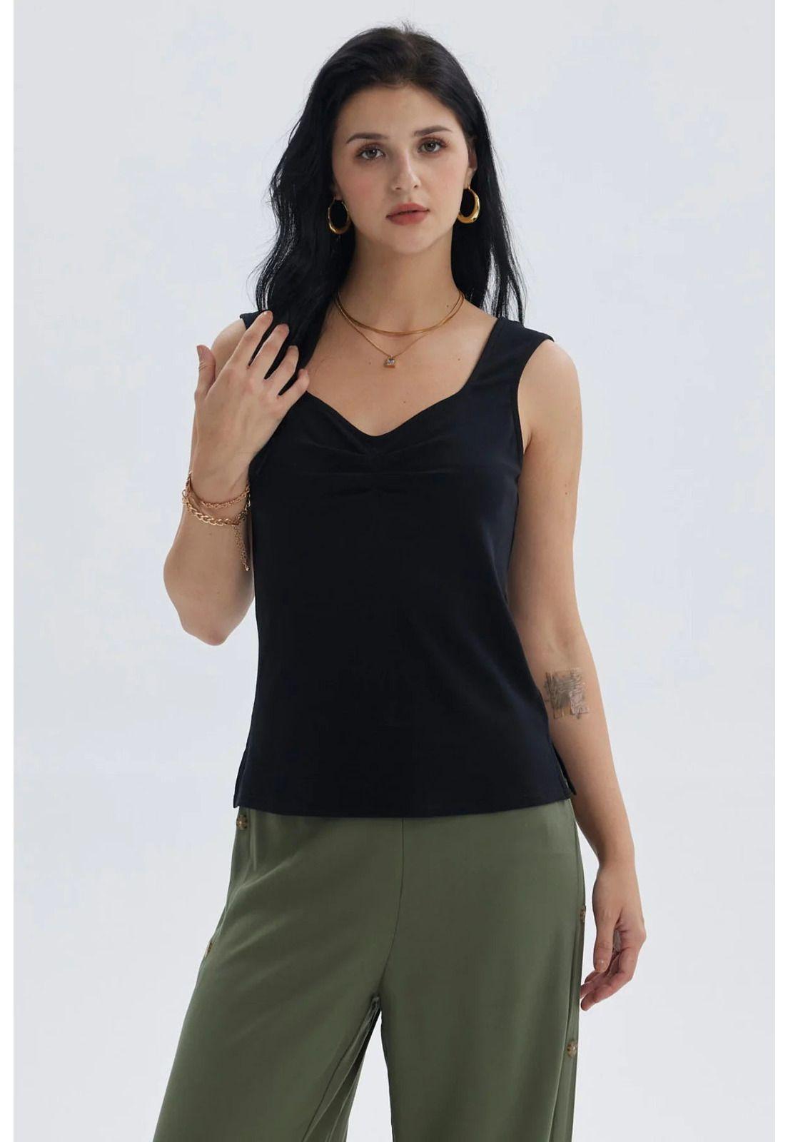 Polera Mujer Escote Cuadrado Negro - V-0