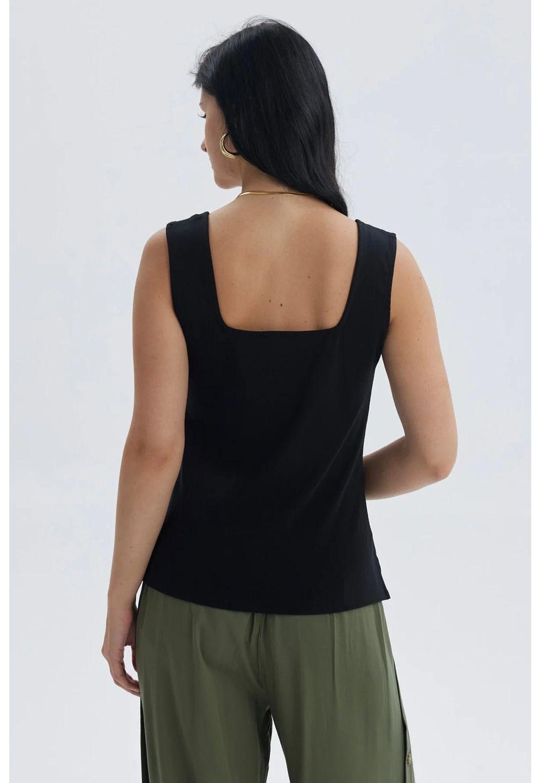 Polera Mujer Escote Cuadrado Negro - V-2