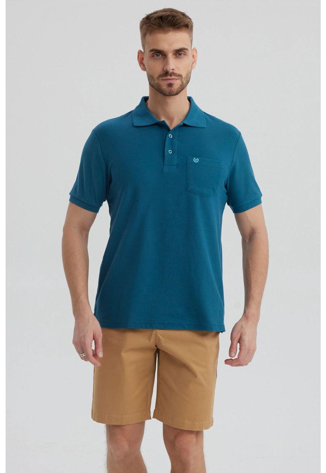 Polera Hombre Piqué Básica Lisa Petróleo - V-0