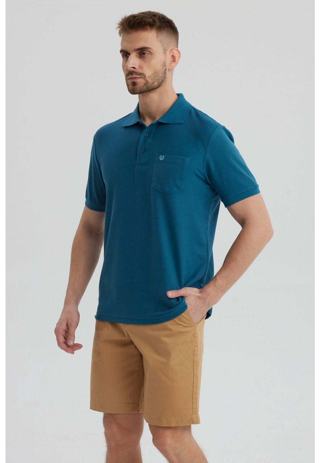 Polera Hombre Piqué Básica Lisa Petróleo - V-1