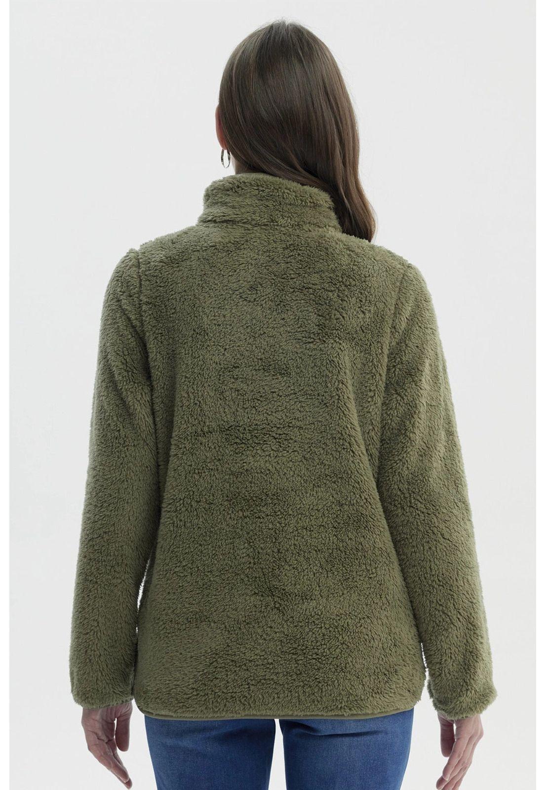 Polar Mujer Cuello Alto Con Medio Cierre Verde Olivo-2