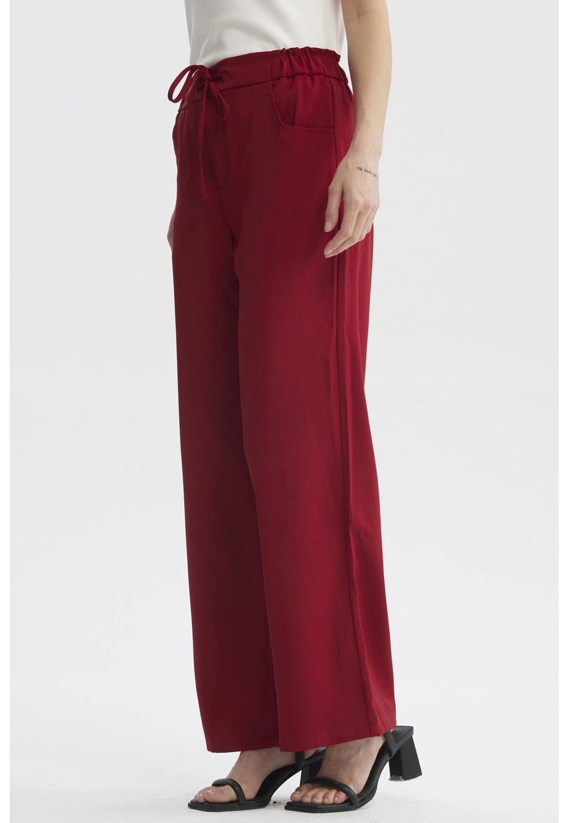 Pantalón Mujer Pretina Con Cordón Rojo Oscuro-1