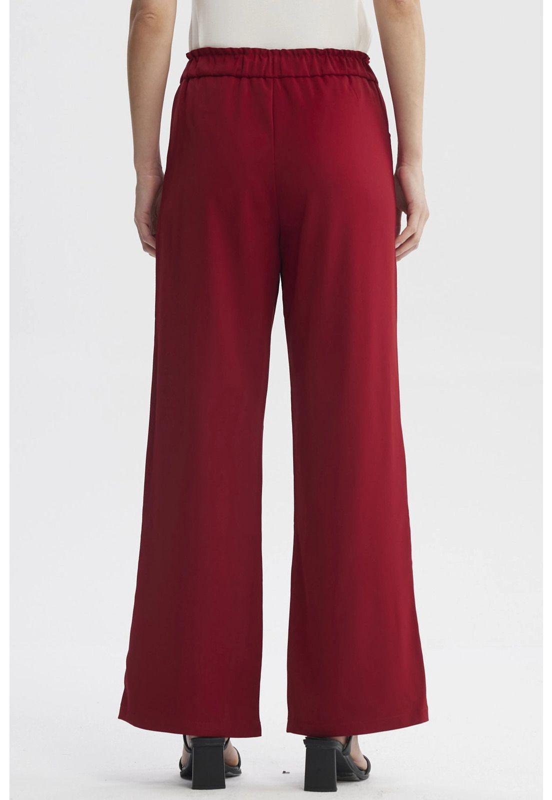 Pantalón Mujer Pretina Con Cordón Rojo Oscuro-2