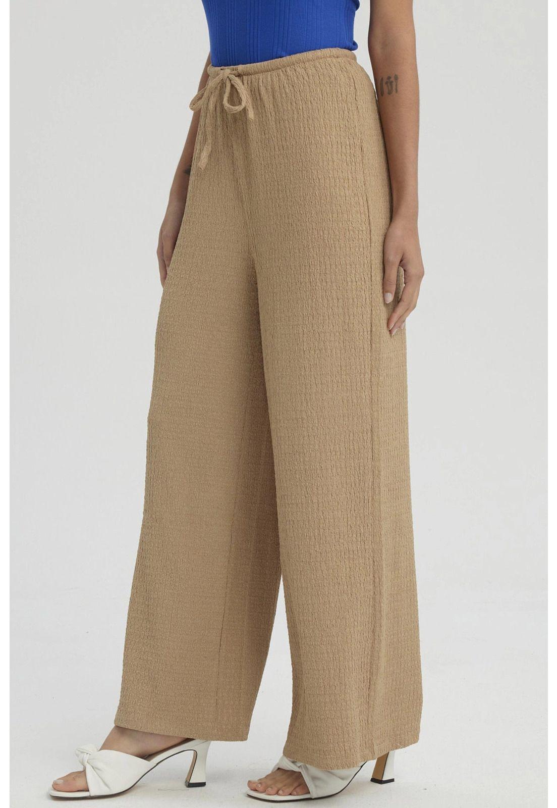 Pantalón Mujer Textura Pretinas Con Cordón Beige Claro-1