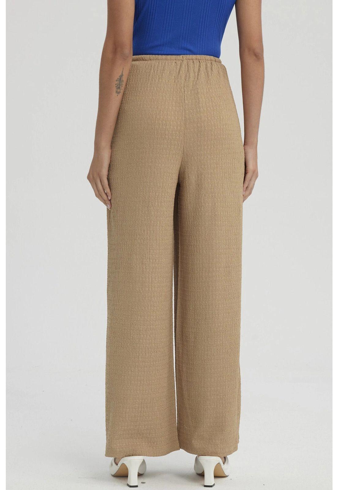 Pantalón Mujer Textura Pretinas Con Cordón Beige Claro-2