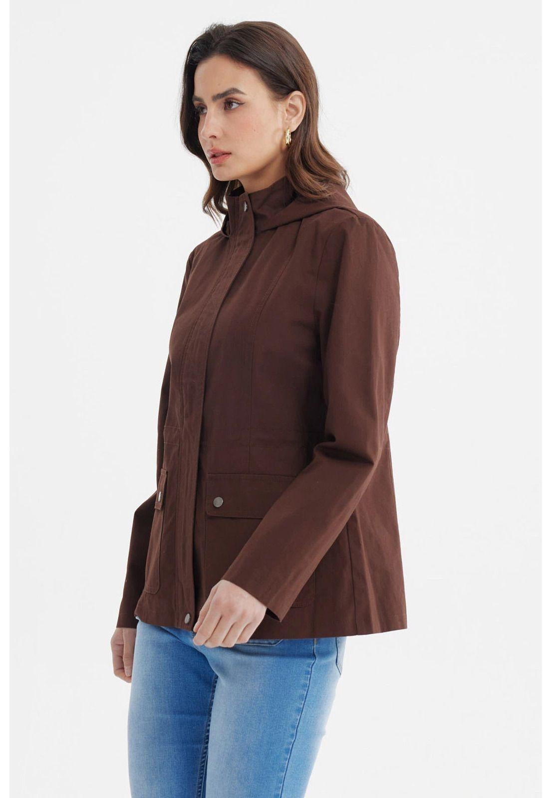 Chaqueta Mujer Con Gorro Chocolate-1