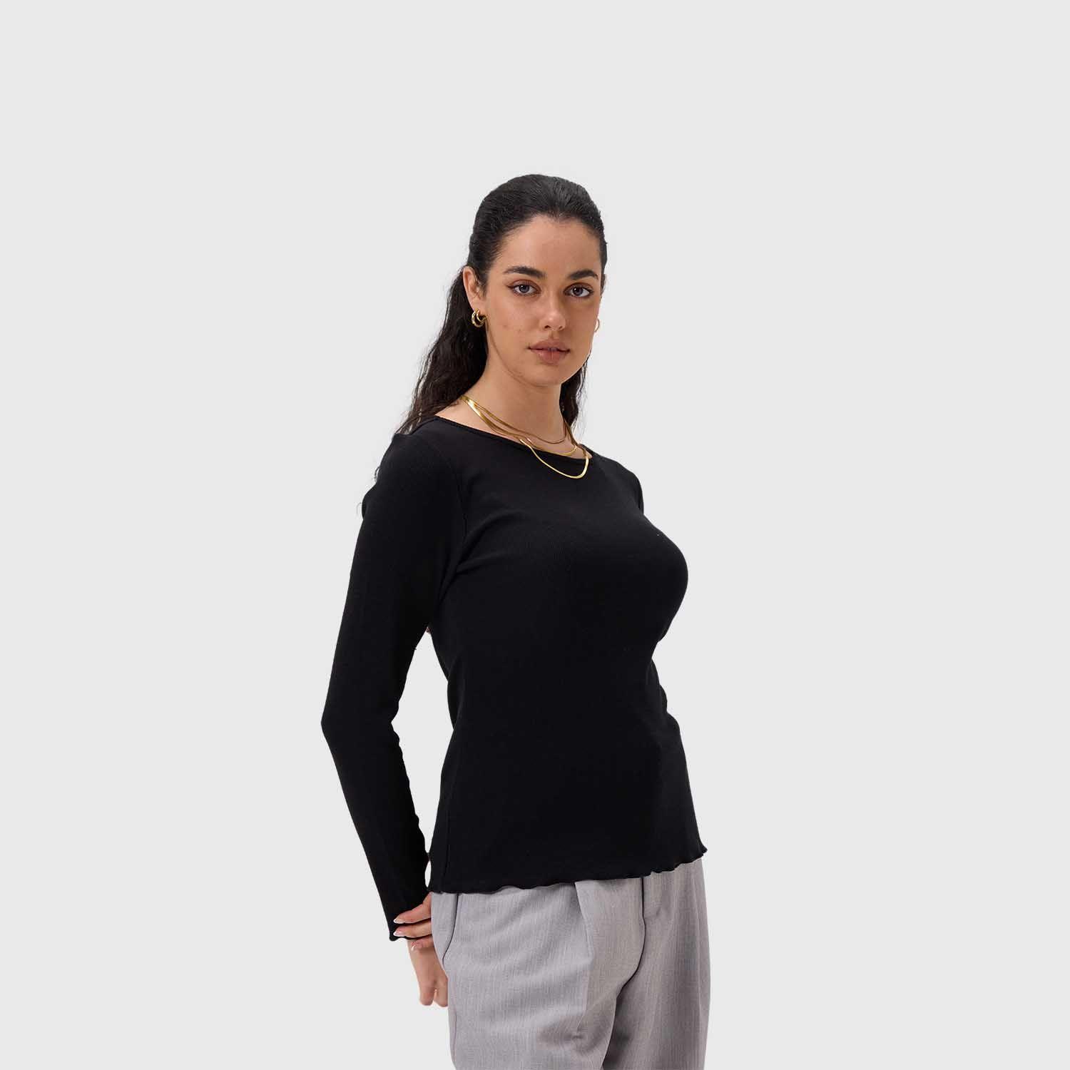 Polera Mujer Rib Lisa Negro II Fashion's Park-1