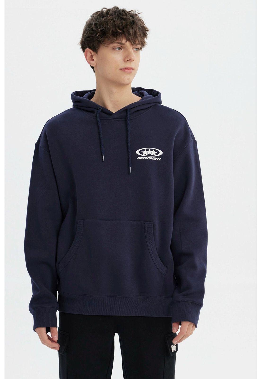 Polerón Hombre Slim Con Gorro Azul Marino-0