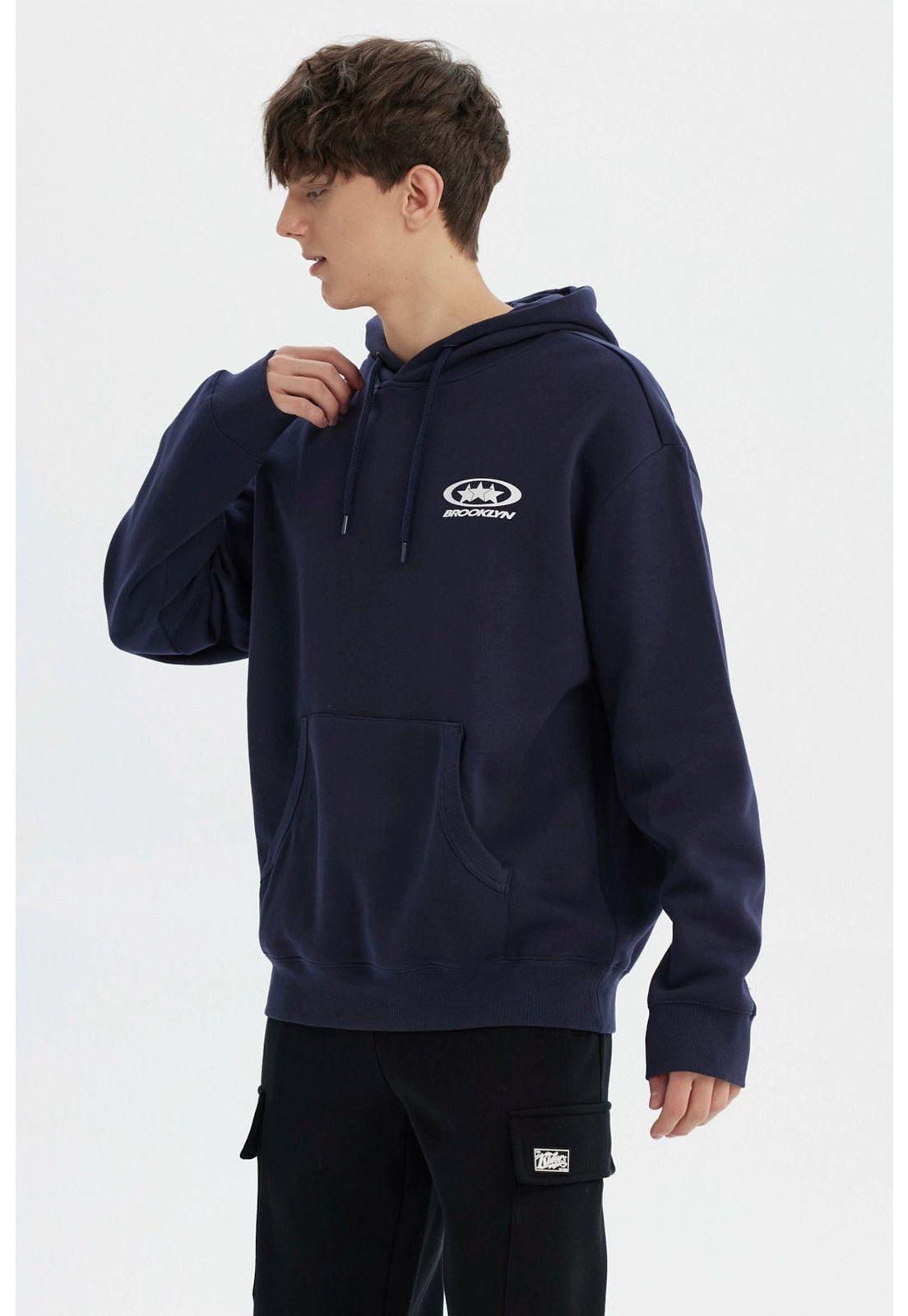 Polerón Hombre Slim Con Gorro Azul Marino-2