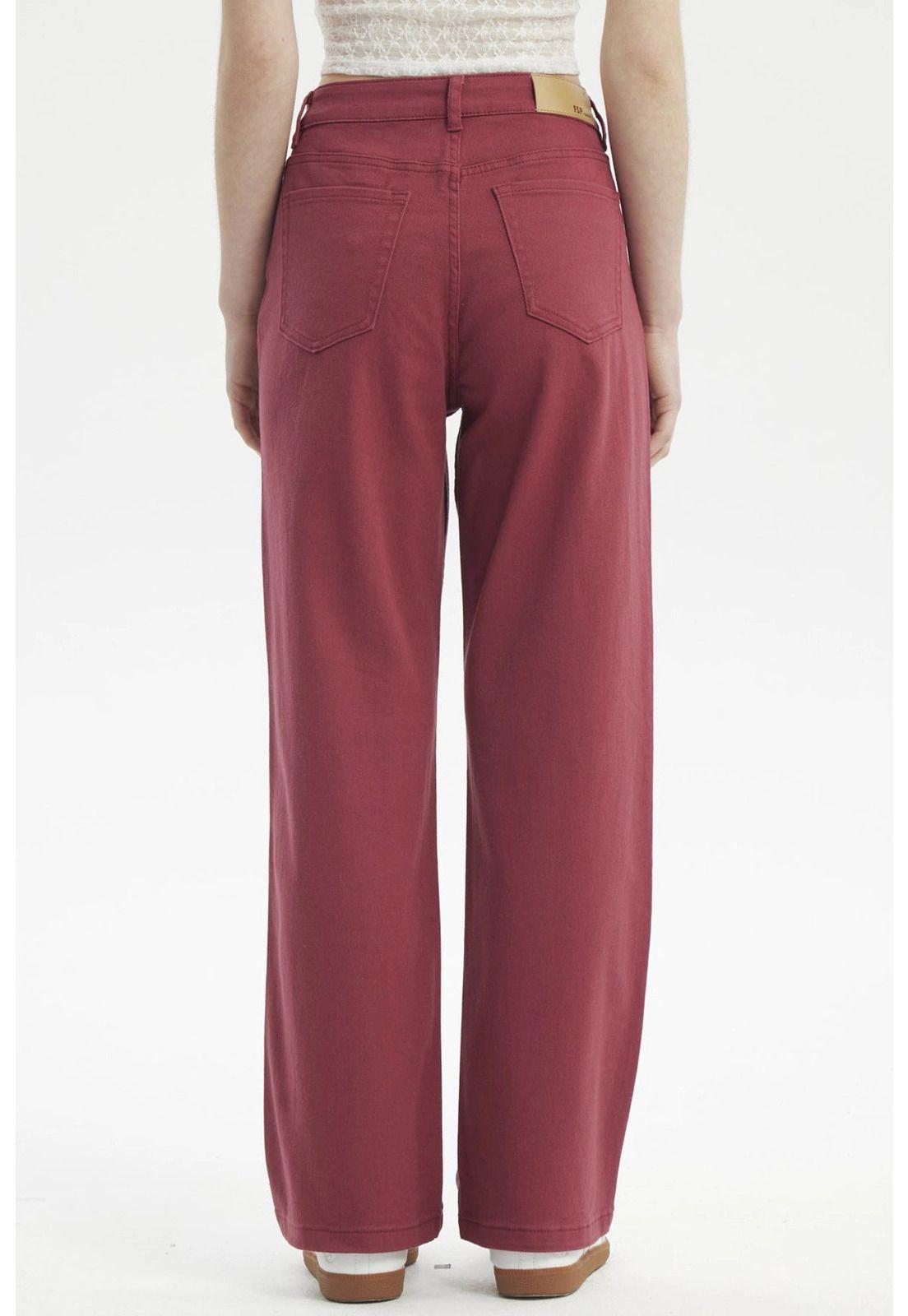 Jeans Mujer Calce Recto Color Burdeo-2
