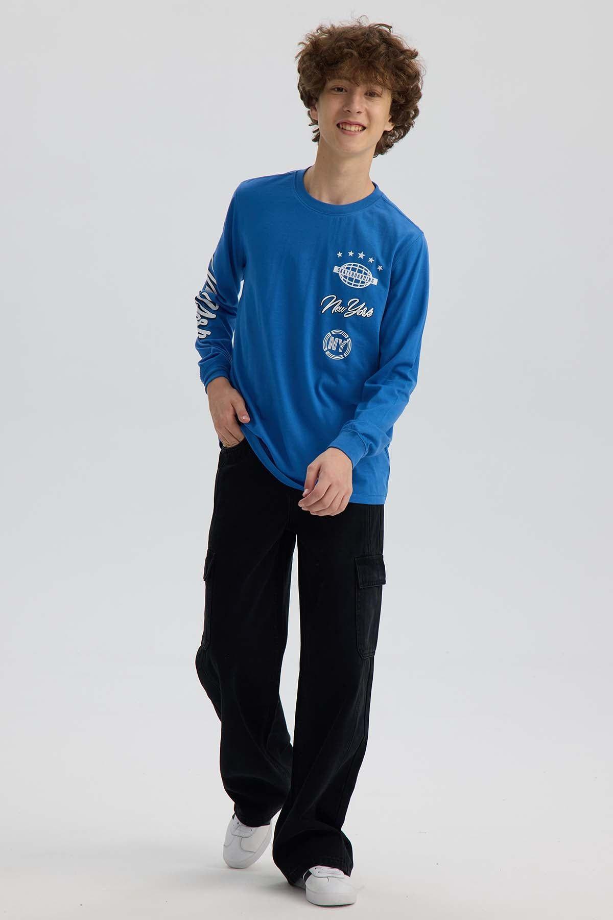 Polera Niño Print Mangas Azul-3