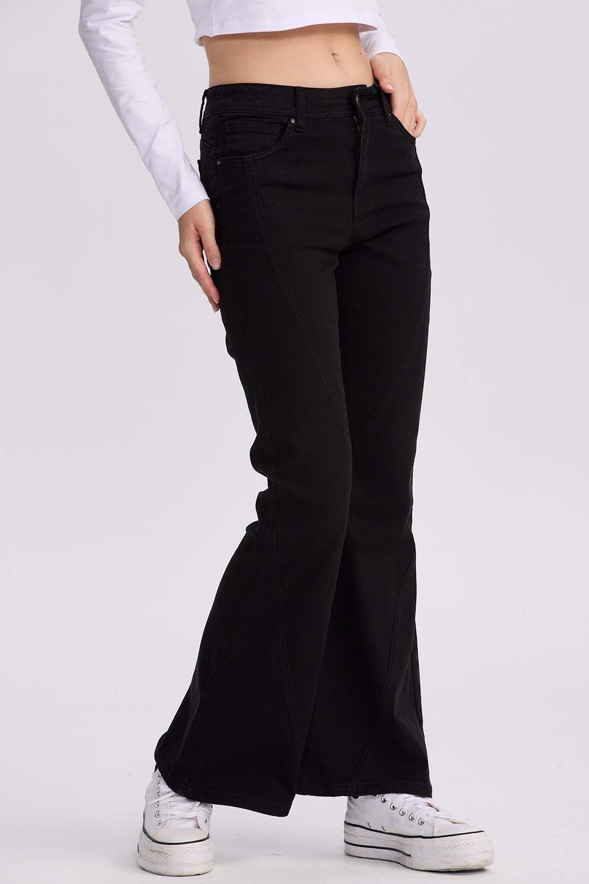 Jeans Mujer Flare Color Line Negro-1