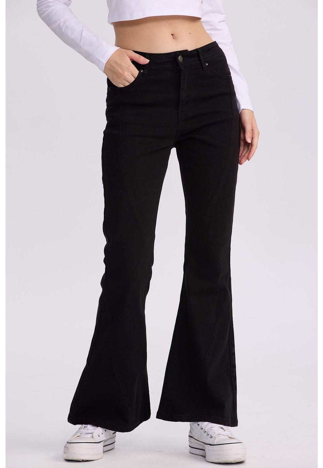 Jeans Mujer Flare Color Line Negro-0