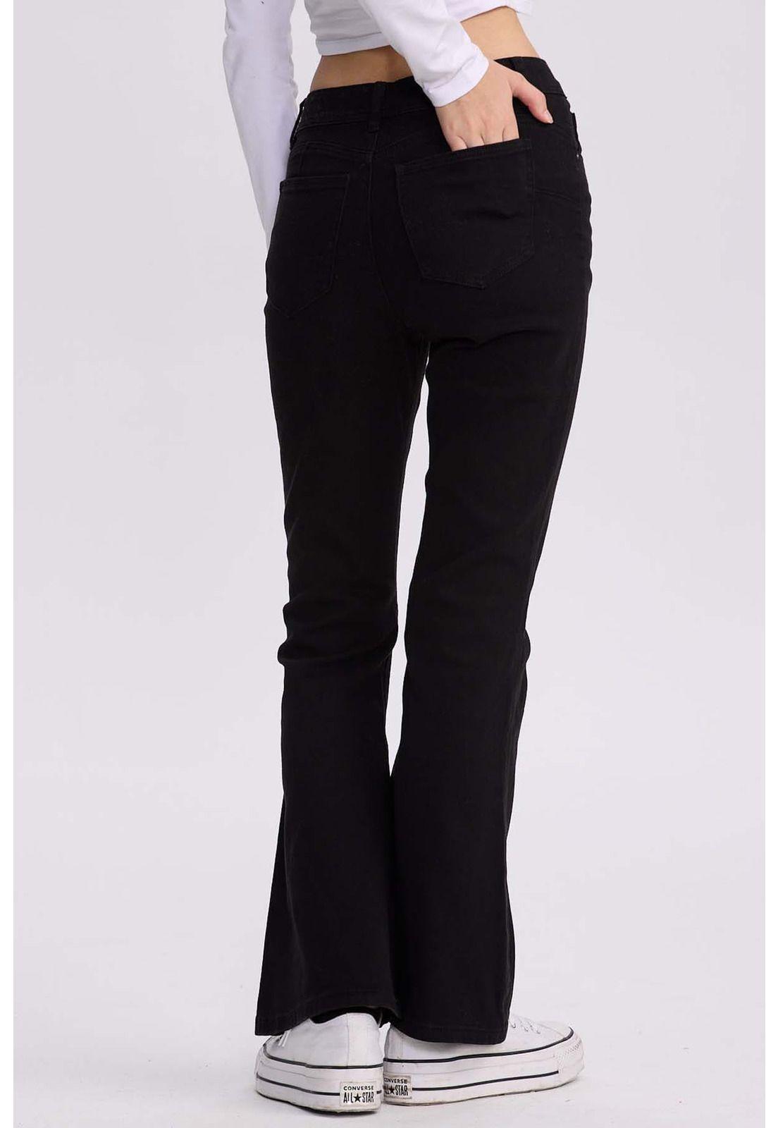 Jeans Mujer Flare Color Line Negro-2