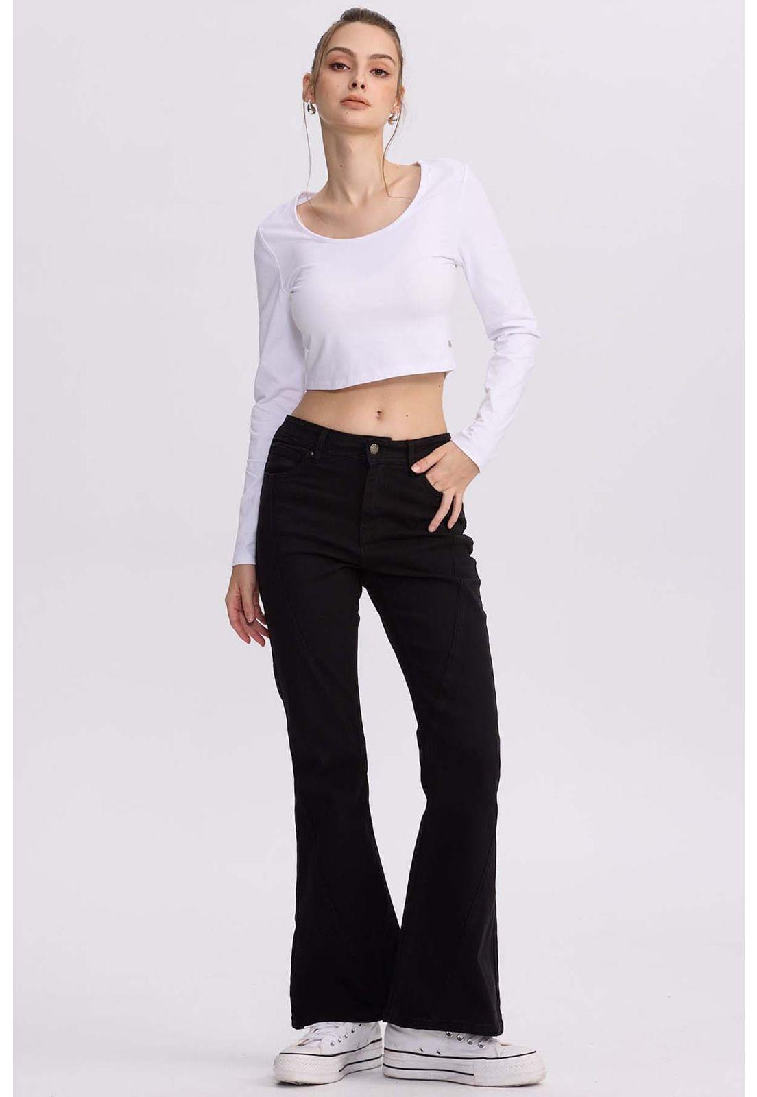 Jeans Mujer Flare Color Line Negro-3