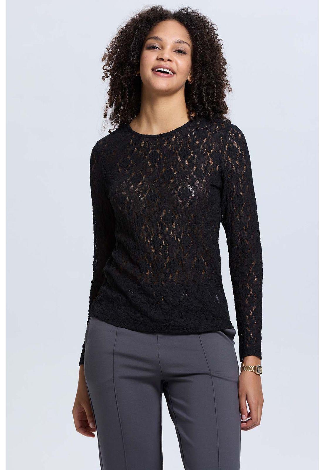 Polera Mujer Encaje Negro-0