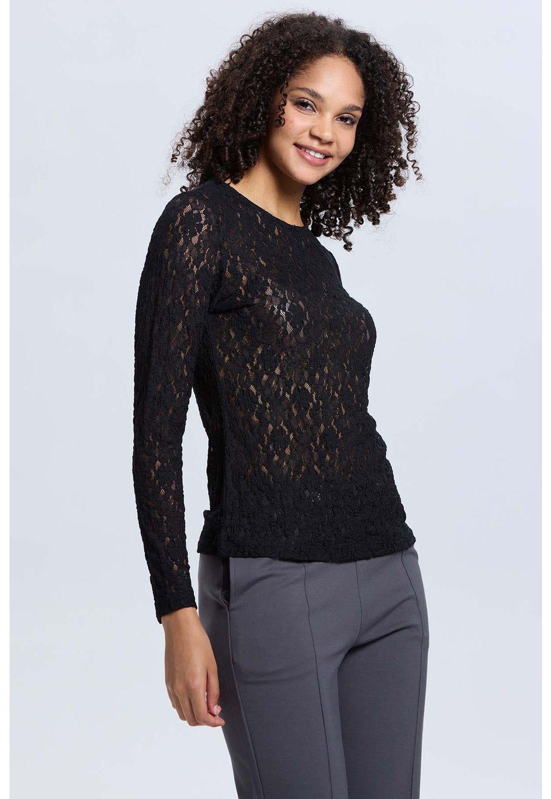 Polera Mujer Encaje Negro-1