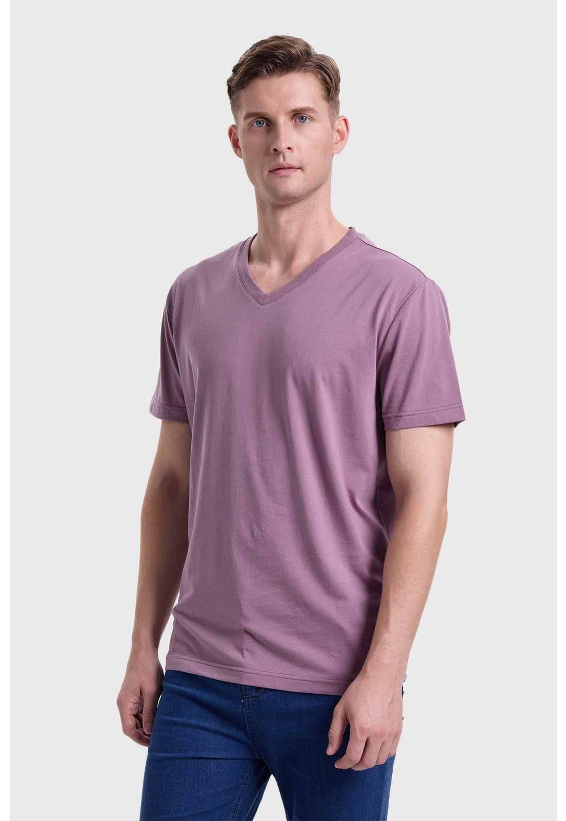 Polera Hombre Cuello V Básica Malva-1