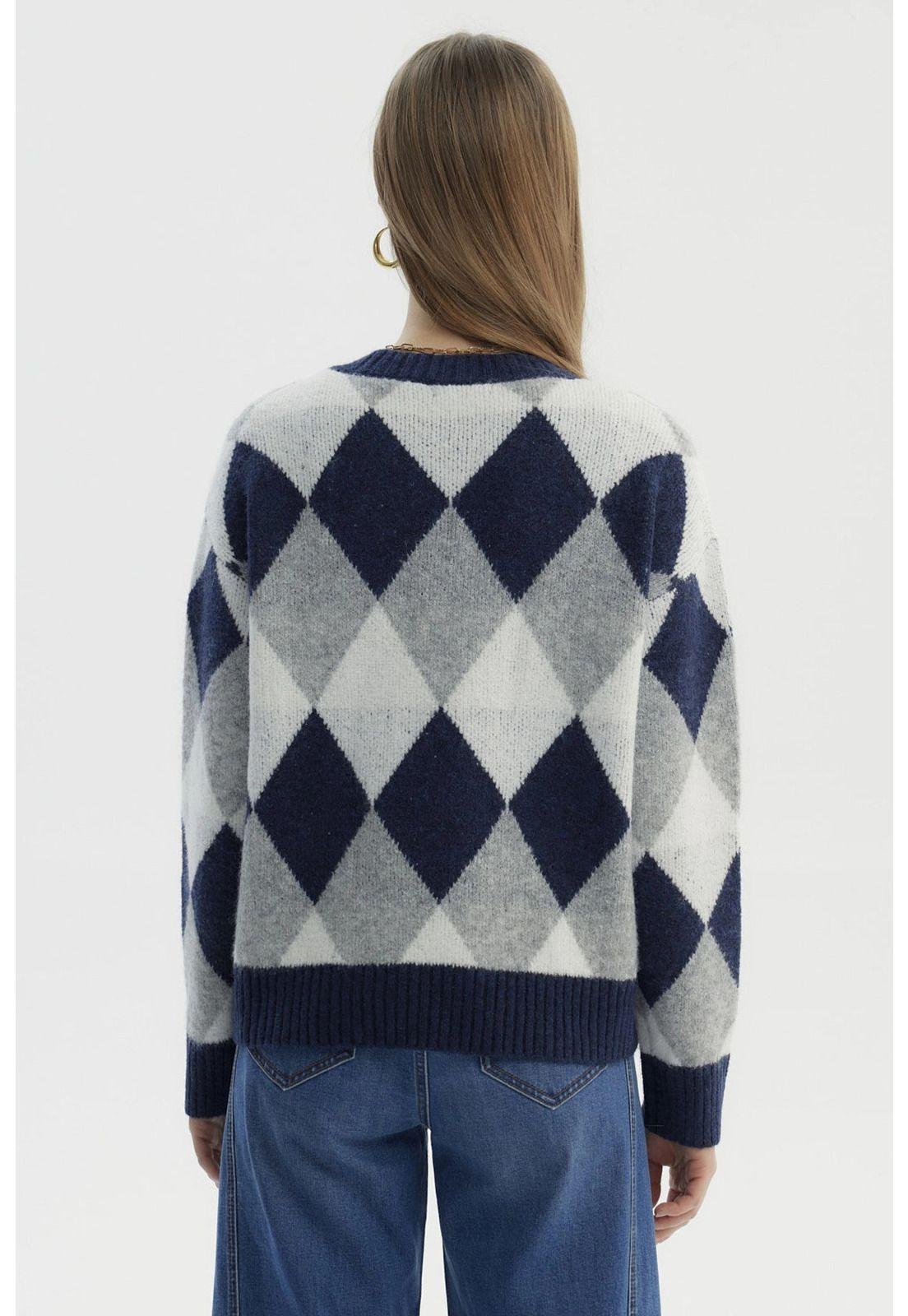 Sweater Mujer Slim Cuello V Gris-2