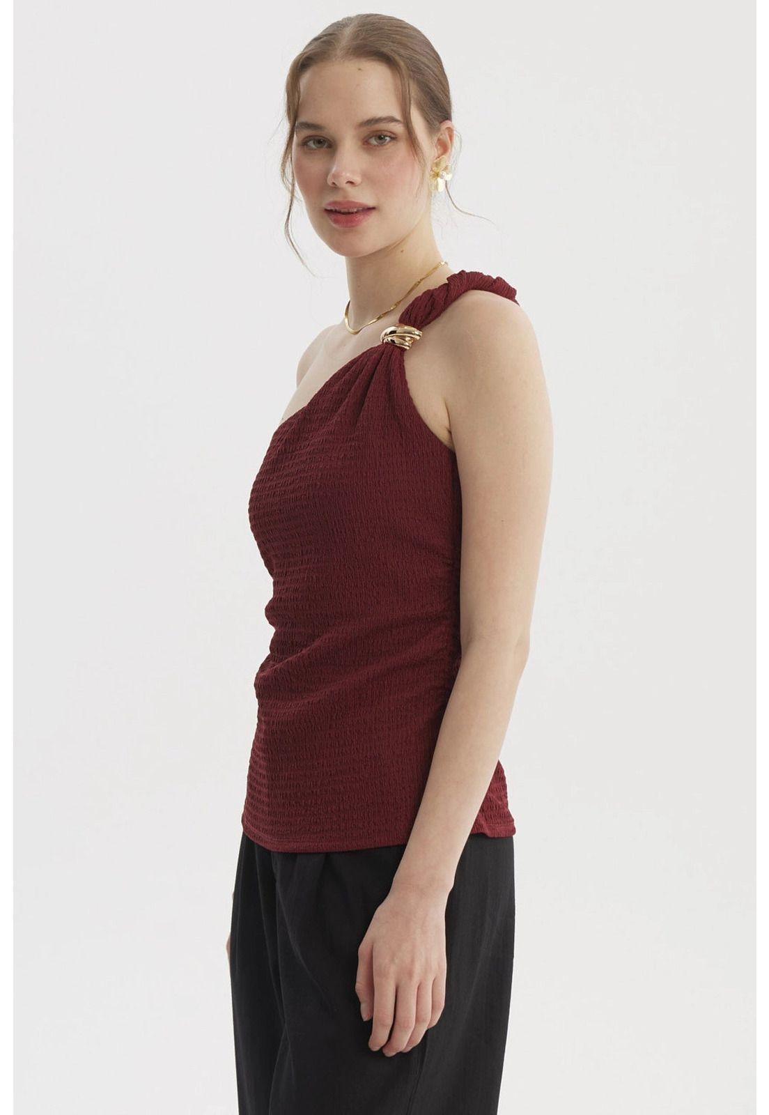 Polera Mujer Asimétrico Pabilo Trenzado Vino-1