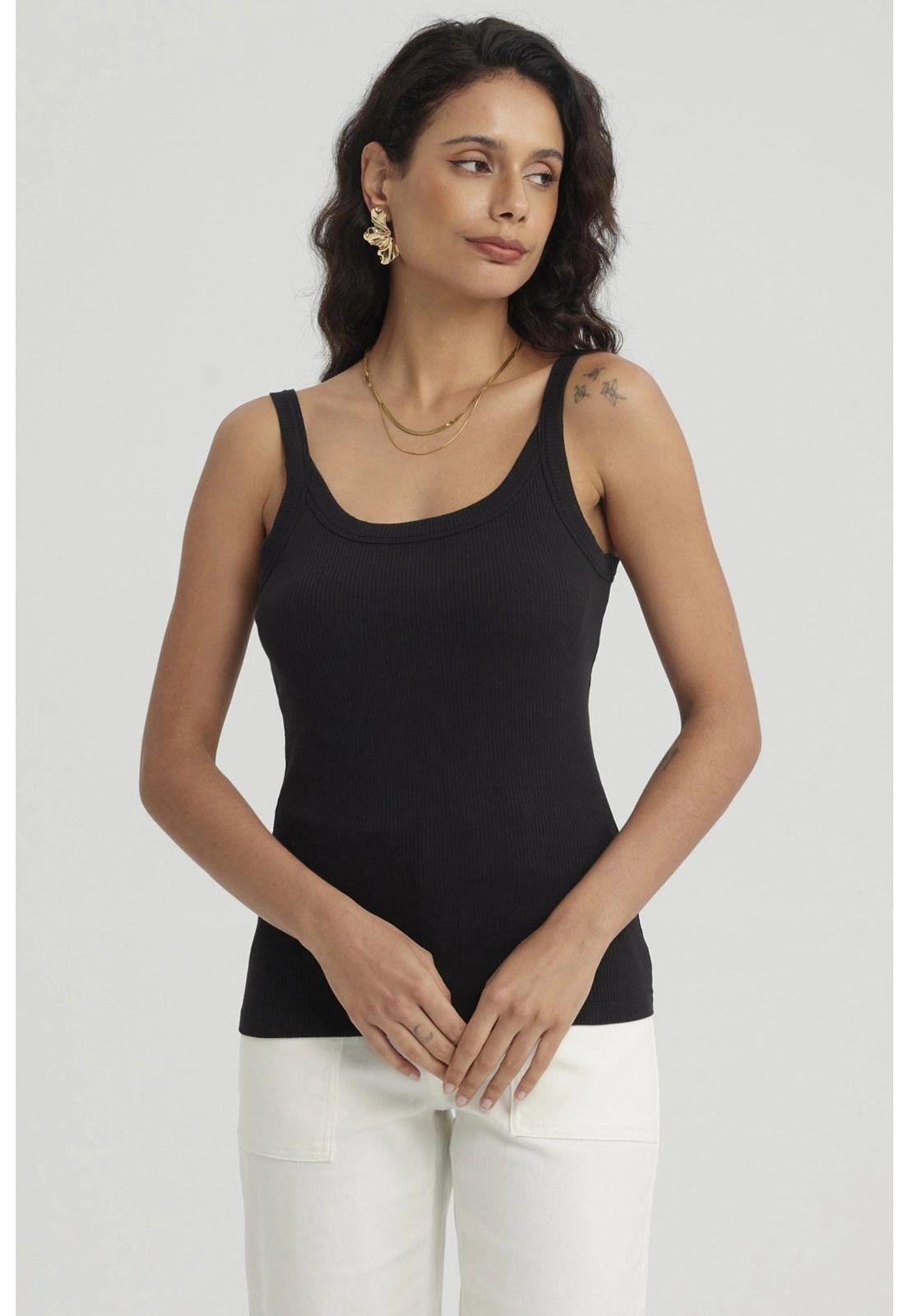 Peto Mujer Rib Pabilo Ancho Negro-0