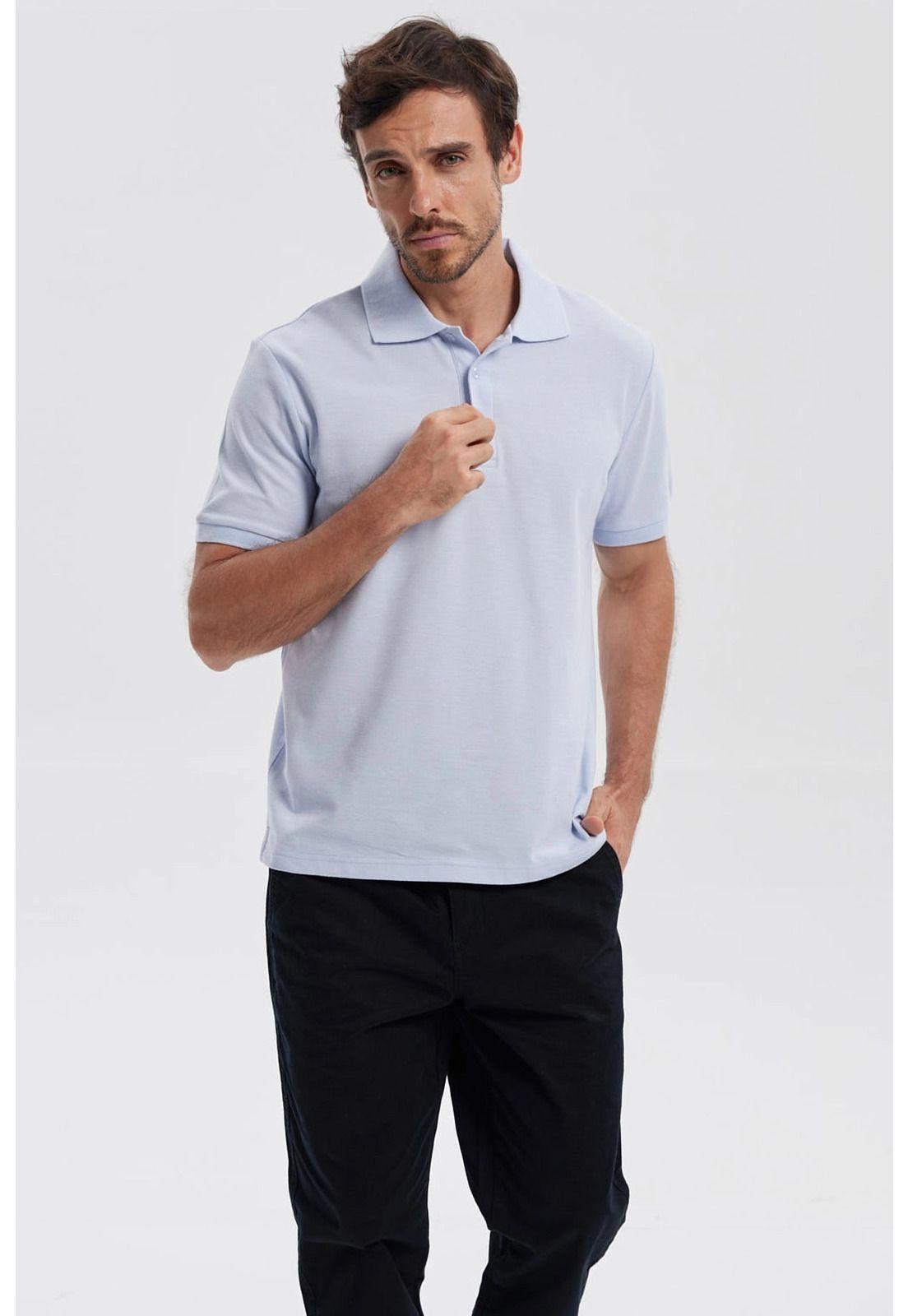 Polera Hombre Piqué Básica Lisa Celeste-0