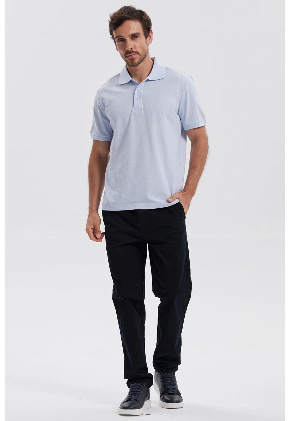 Polera Hombre Piqué Básica Lisa Celeste-3