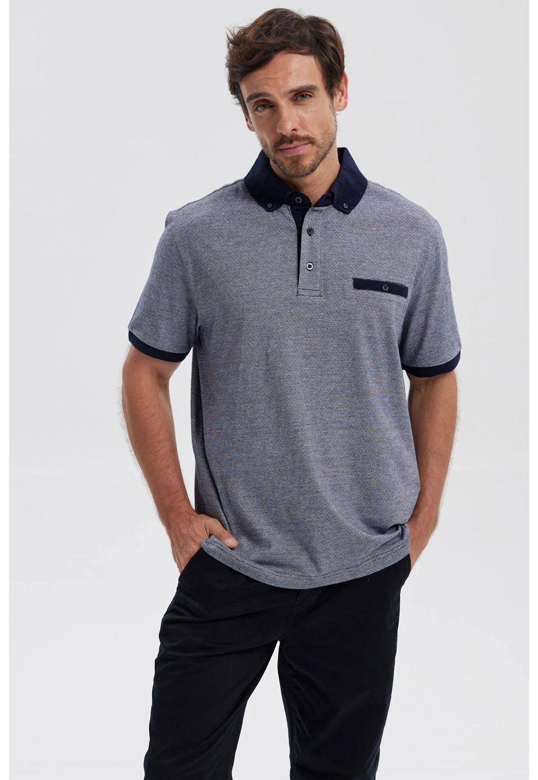 Polera Hombre Botón Gris-0