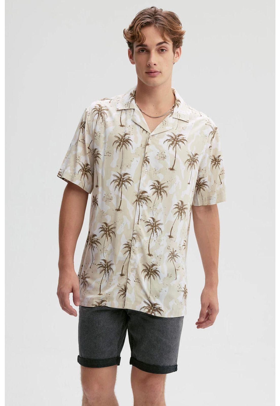 Camisa Hombre Full Print Beige-0