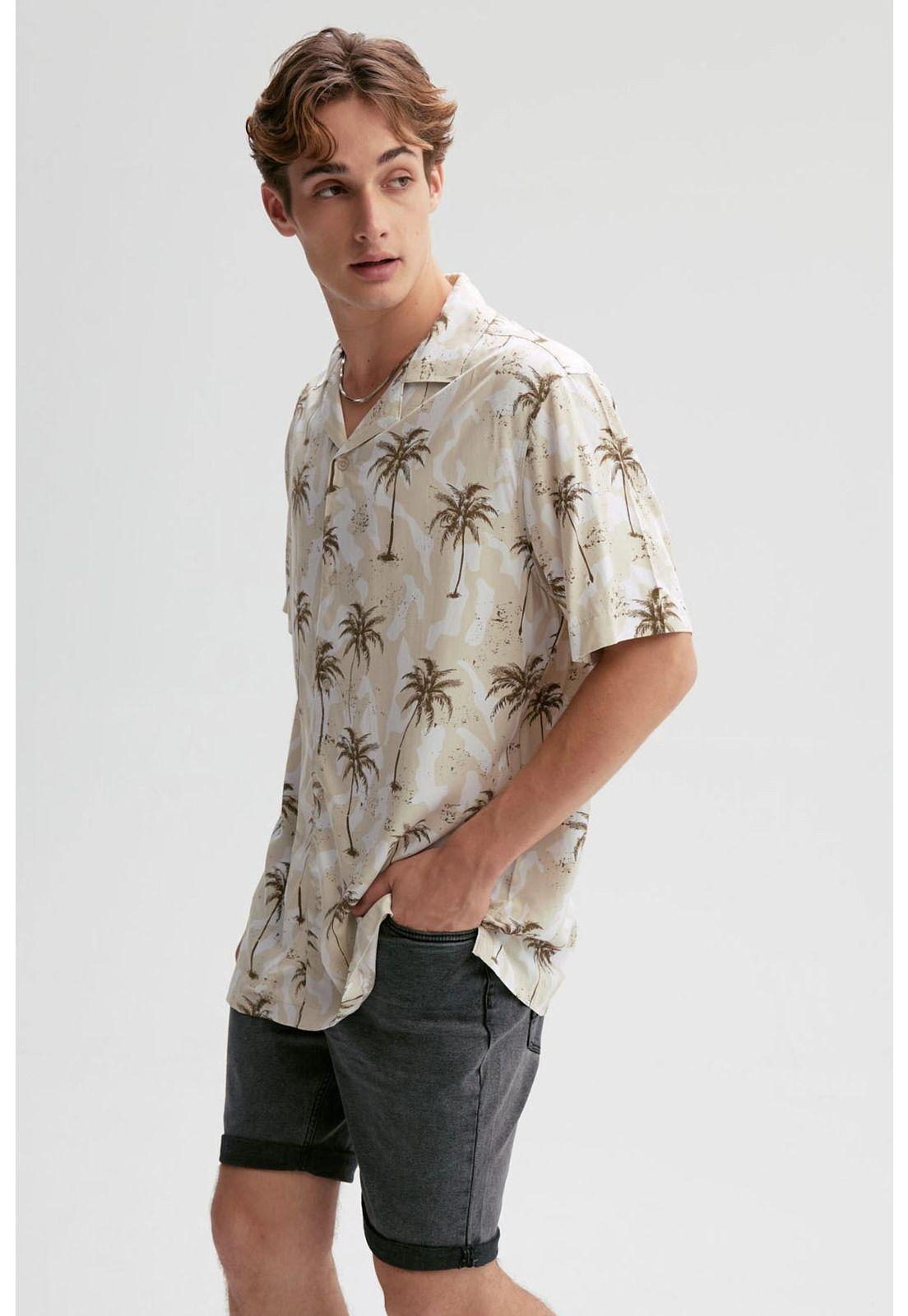 Camisa Hombre Full Print Beige-1