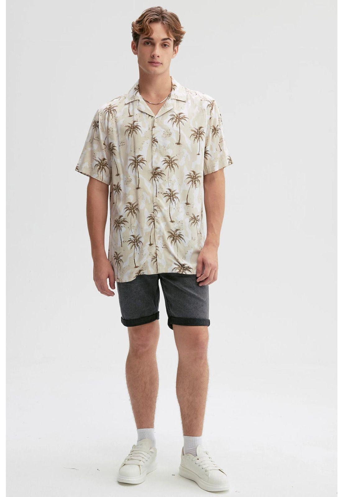 Camisa Hombre Full Print Beige-3