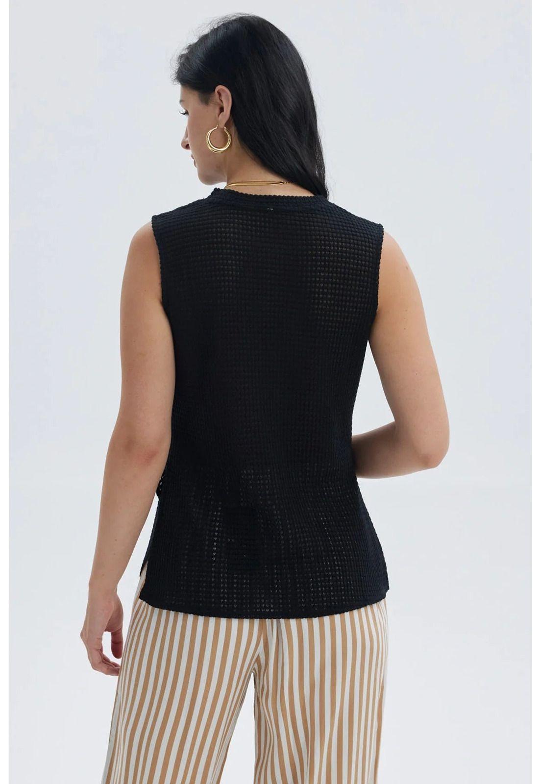 Polera Mujer Tejida Abertura Negro-2